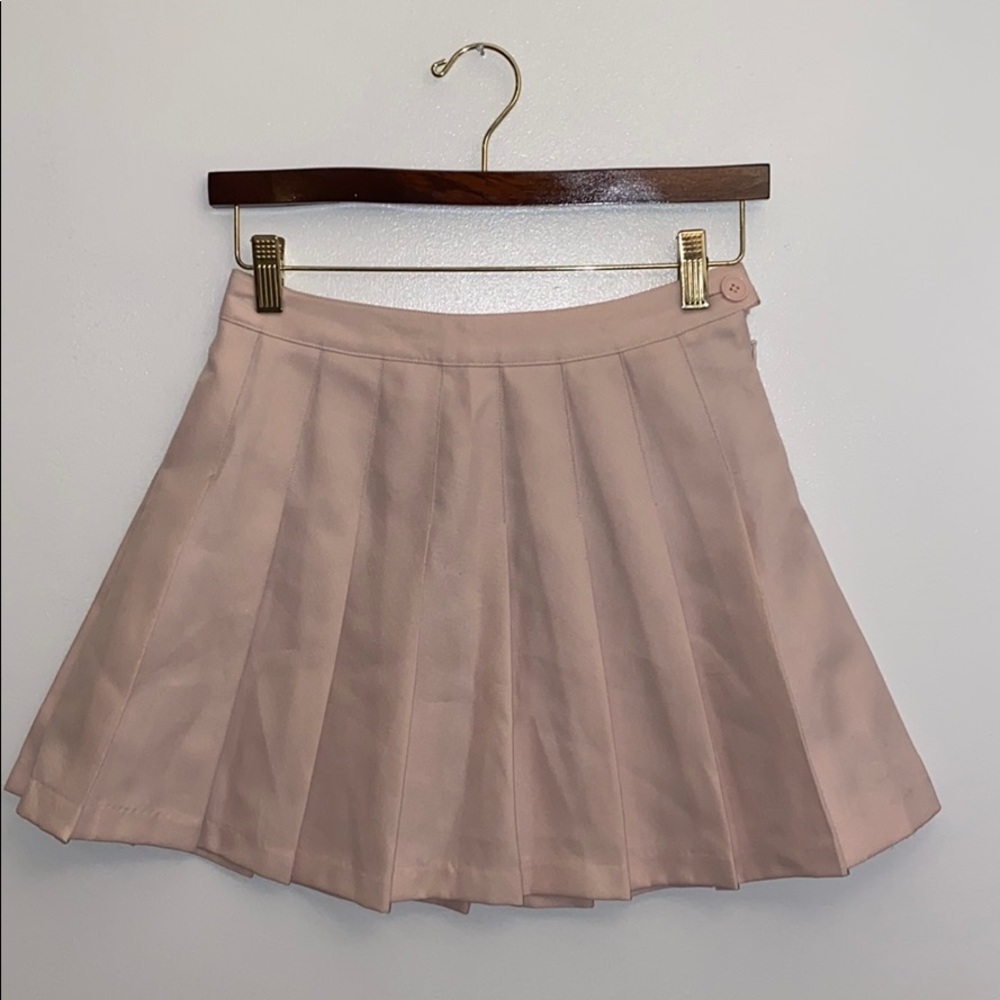 Light Pink Pleated Mini Skater Skirt